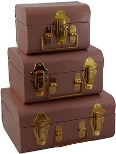 Conjunto de baúles de almacenamiento de madera rústica con detalle de estampado vintage, organizador con cerradura para decoración de casa de campo - Product Image 3