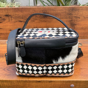 Nuevo bolso de tocador de piel de vaca hecho a mano, estuche cosmético de cuero con herramientas a cuadros en blanco y negro, Diseño de tarjeta de póquer, organizador de maquillaje, caja de viaje - Product Image 5