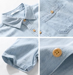 <b>Men's</b> Denim Short Sleeve Shirt Solid Color Button Down Casual Summer Cotton Regular Fit Turn-down Collar Medium Wash - Product Image 3
