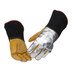 Gants de soudage TIG en cuir de vachette renforcé et croûte de cuir de vachette aluminisée, résistants à l'abrasion, pour la lutte contre les incendies, la cuisson au four et la boulangerie - Product Image 1