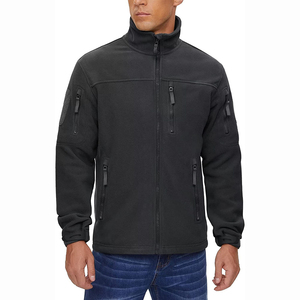 Men Fleece Jacket Stand Collar Full <b>Zip</b> Windproof Workwear Style Solid Color Regular Sleeve Slim Fit Polyester Outerwear - Product Image 4