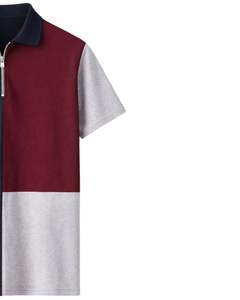 ผู้ผลิตเสื้อโปโลชายแบบซิปครึ่งตัว สีดำชาร์โคล สีเบอร์กันดี สีเทา คอปกสีตัดต่อ แขนสั้น เสื้อลำลอง รับผลิตตามสั่ง OEM - Product Image 3