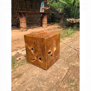Natural Teak Root Cube <b>Stool</b> Solid Wood Square Seating Durable EcoFriendly Rustic Design for LivingRoom Apartment Hospital Patio - Product Image 6