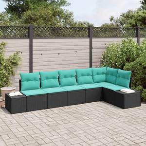 Ensemble de canapés de jardin en polyrotin noir et turquoise, 6 pièces - Product Image 1