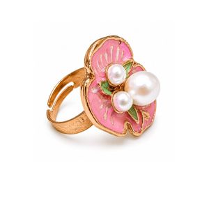 Bague en acier ajustable avec perle florale pour femmes et filles, bijoux élégants incrustés - Product Image 2