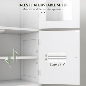 Mobile Bagno Alto Autoportante Stile Europeo in MDF Bianco con Ripiano Regolabile e Ante in Vetro/Alamanni, Soluzione Salvaspazio per il Bagno - Product Image 5