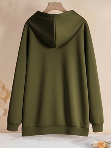 Sudadera con Capucha y Cremallera Unisex de Alta Calidad, 600 Gsm, Color Verde Oliva, Corte Regular, Informal, de Algodón Tejido, para Otoño - Product Image 2