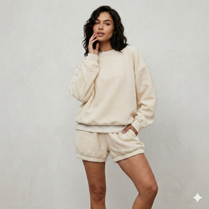 <b>Mock</b> <b>Neck</b> <b>Top</b> With Shorts Set Women Soft Fabric Relaxed Shape Easy Wear Daily Outfit Casual Clothing - Product Image 1
