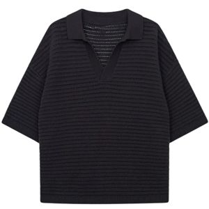 Polo de punto texturizado para hombre, color carbón, de manga corta, estilo casual, holgado, para verano, a la moda, OEM - Product Image 1