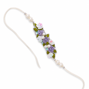 Handcrafted Ethnic <b>Beaded</b> Imitation Pearl Embellished Floral Embroidered Rakhi Raksha Bandhan Gift <b>Bracelet</b> - Product Image 1