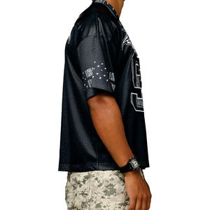 Camiseta Urbana Personalizada de Hip-Hop, Ropa Masculina de Moda Urbana, Jersey de Fútbol Americano Negro, Holgado y Transpirable, de Malla - Product Image 4