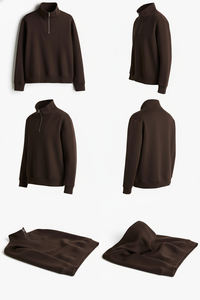 Sudadera de Hombre Marrón Oscuro con Cierre de Cremallera de un Cuarto - Jersey de Cuello Alto para Uso Casual y Deportivo - Product Image 4