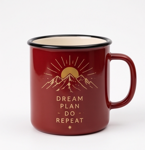 Wholesale Iron <b>Enamel</b> <b>Mug</b> Motivational Dream Plan Do Repeat Print Red Metal Camping Coffee Tea Cup OEM Factory Direct Sourcing - Product Image 5