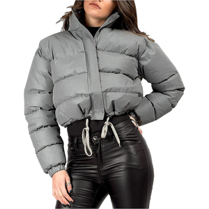 Premium Quality Cropped Puffer <b>Jacket</b> Stand Collar Zipper Quilted Puffy Long Sleeve Winter Coat Material Oversized Casual - Product Image 1