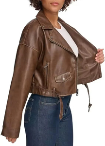 High Quality Faux Leather Cropped Moto <b>Jacket</b> <b>Ladies</b> 2026 - Product Image 5