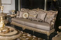 Ensemble de canapés sectionnels de luxe royal en teck massif, rembourrés en éponge, sculptés à la main, dorés, style moderne du milieu du siècle, pour villa et appartement 3
