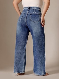 Womens Vintage Blue Denim Weekend Outfits Relaxed <b>Boot</b> Cut Jeans Smart Casual Wear Eco-Friendly Knee-Length Mid-Waist - Product Image 5