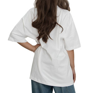 T-shirt décontracté unisexe à manches courtes en coton et fibre de bambou blanc avec logo personnalisé pour femme, coupe ample - Product Image 3