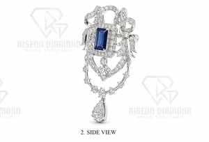 Broche de Plata Azul Real con Corte Esmeralda, Lujoso Colgante de Plata de Ley 925 con Diamantes Pavé, Joyería Fina para Eventos Formales - Product Image 3