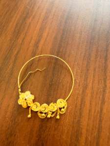 Anneau de nez en or massif 22 carats, bijou de mariage traditionnel indien, design Nath motif paon floral émaillé, grande taille, fil de piercing - Product Image 3