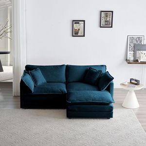 <b>Small</b> Living Space Solution Chenille Two-Seater Loveseat Ottoman with 1 Footrest L Shaped Sectional <b>Sofa</b> - Product Image 1