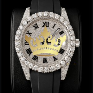 Custom Luxury Fashion Antique Movement Iced Stainless Steel Watch for Men White Gold VVS Moissanite Diamond Hip Hop Jewelry Date - Product Image 1
