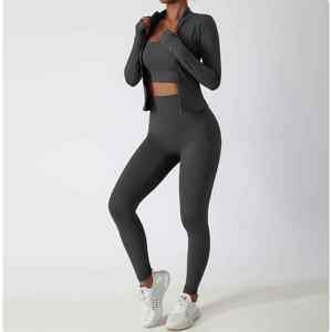 Nouvel ensemble de vêtements de sport personnalisés avec logo : soutien-gorge de sport doux, leggings de yoga, pantalon, veste à manches longues, vêtements de fitness pour femmes - Product Image 3