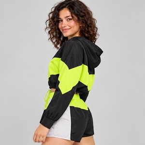 <b>Shorts</b> Outfit <b>Women</b> Windbreaker Set Black <b>White</b> Lime Cropped Jacket and <b>Shorts</b> Unique style Regular Custom made Private Label - Product Image 3