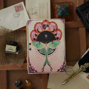 Handmade Pink Luna Moth Leather Journal with <b>Lock</b> - Product Image 2
