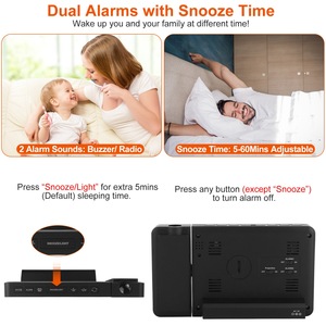 Sveglia intelligente a proiezione atomica orologio radiocomando funzione WWVB Dual allarmi Snooze umidità della temperatura Wireless esterna - Product Image 1