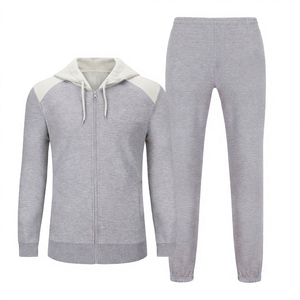 Ensemble de survêtement pour homme gris à capuche, écologique, léger, en polyester/coton, à séchage rapide, avec sweat-shirt à fermeture éclair à manches longues et pantalon - Product Image 5