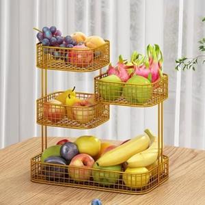 Corbeille à fruits rectangulaire en métal doré à 4 niveaux, support de rangement pour comptoir de cuisine, grande capacité, écologique et durable - Product Image 5