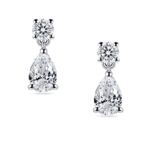 Pendientes redondos y en forma de pera con diamantes cultivados en laboratorio de 1 quilate, diseño de formas mixtas en oro amarillo, oro blanco de 9K y 18K y platino. - Product Image 1