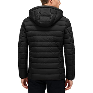 Men's Black Hooded Puffer <b>Jacket</b> Windproof Zipper Closure Polyester Winter Coat Casual Style Regular Fit - Product Image 4