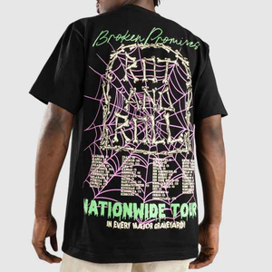 T-shirt noir pour homme, manches courtes, col rond, imprimé, style ample, coupe oversize, 100% coton, logo sur le devant, anti-plis - Product Image 6