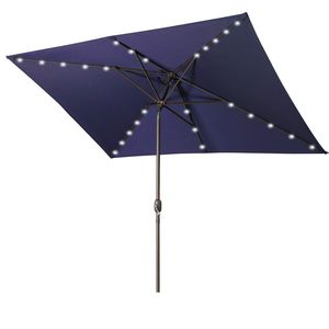 6.5 blu Navy impermeabile Ft. X 10 Ft. Ombrello da Patio rettangolare 26 luci solari a LED pulsante inclinazione manovella 6.5 Ft. X 10 Ft. - Product Image 1