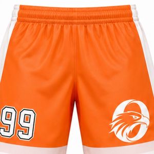 Men Orange Sublimated Ice Hockey Shorts Polyester Striped <b>Athletic</b> Sports Shorts Team Match Training Performance Clothing - Product Image 3
