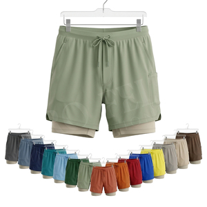 Custom Logo Design Whole Sale Solid Plain Blank 2 in 1 Compression Gym Shorts <b>Athletic</b> Training Fitness Sports OEM ODM Shorts - Product Image 1
