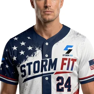 Customized Men's Baseball Jersey Short Sleeve Sublimated Moisture Wicking Anti-Bacterial V-neck 100% Polyester Athletic Fit All - Product Image 5