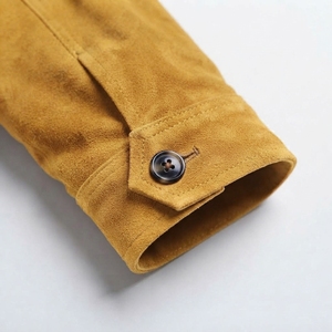 Mens <b>Suede</b> Style Brown <b>Jacket</b> Full Zip Long Sleeve Casual Outerwear with Shirt Collar and Side Pockets - Product Image 5
