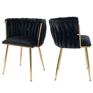 Sillas de Comedor Negras con Patas de Metal Dorado, Sillón Tapizado en Terciopelo con Brazos Acolchados para Comedor, Cocina, Sala de Estar - Product Image 6