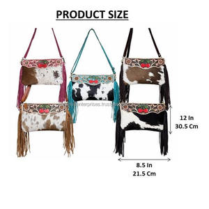 Sac bandoulière vintage 2026 en cuir repoussé motif cerise, style bohème avec franges en cuir de vachette, sacs à bandoulière de haute qualité pour femmes - Product Image 2