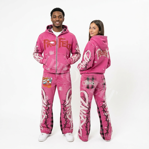 Custom Clothing French Terry Hoodie & Pants Set Streetwear <b>Spray</b> <b>Paint</b> Effect Graphic Custom Logo Hoodie & Jogger Tracksuit - Product Image 5