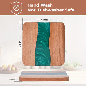 Handmade Modern Acacia <b>Drink</b> Mats Set of 4 Resin and Wood <b>Coasters</b> with Optional Non-Slip Feet for Tabletop Protection - Product Image 3