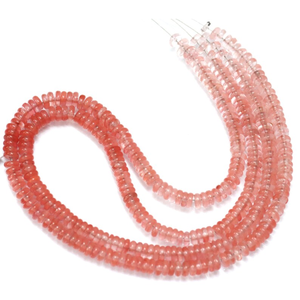 Cuentas de cuarzo color sandía en forma de rondel plano de 5-6 mm, cuentas espaciadoras de piedra preciosa rojo coral, suministros para la fabricación de joyería con rondel liso. - Product Image 3