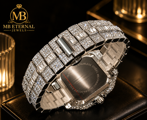MB ETERNAL JEWELS นาฬิกาควอทซ์ทรงสี่เหลี่ยมประดับเพชร 40 มม. หน้าปัดตัวเลขโรมัน สายสแตนเลส นาฬิกาหรูสำหรับผู้ชาย - Product Image 4