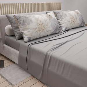 Parure de draps 6 pièces en coton pur satiné 300 fils, respirante, unie, avec taies d'oreiller imprimées, designs modernes écologiques, toutes saisons - Product Image 5