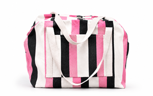 Sac de voyage rayé rose, noir et blanc, grande capacité, sac fourre-tout à fermeture éclair, sac à bandoulière pour la plage - Product Image 1