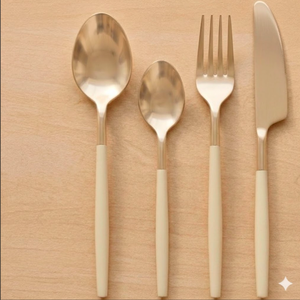 Ensemble de couverts plaqués or champagne, vaisselle en acier inoxydable, vaisselle de mariage, passe au lave-vaisselle, design glamour, ensemble de 4 couverts - Product Image 3