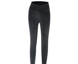 Women's <b>High</b> Quality Summer Simple <b>Thick</b> Knitted Velvet Mid <b>Waist</b> Seamless Breathable Invisible Pocket Full Length <b>Leggings</b> - Product Image 1